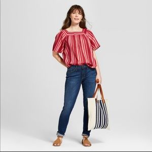 Striped Gauzy Boho Ruffle Sleeve Top